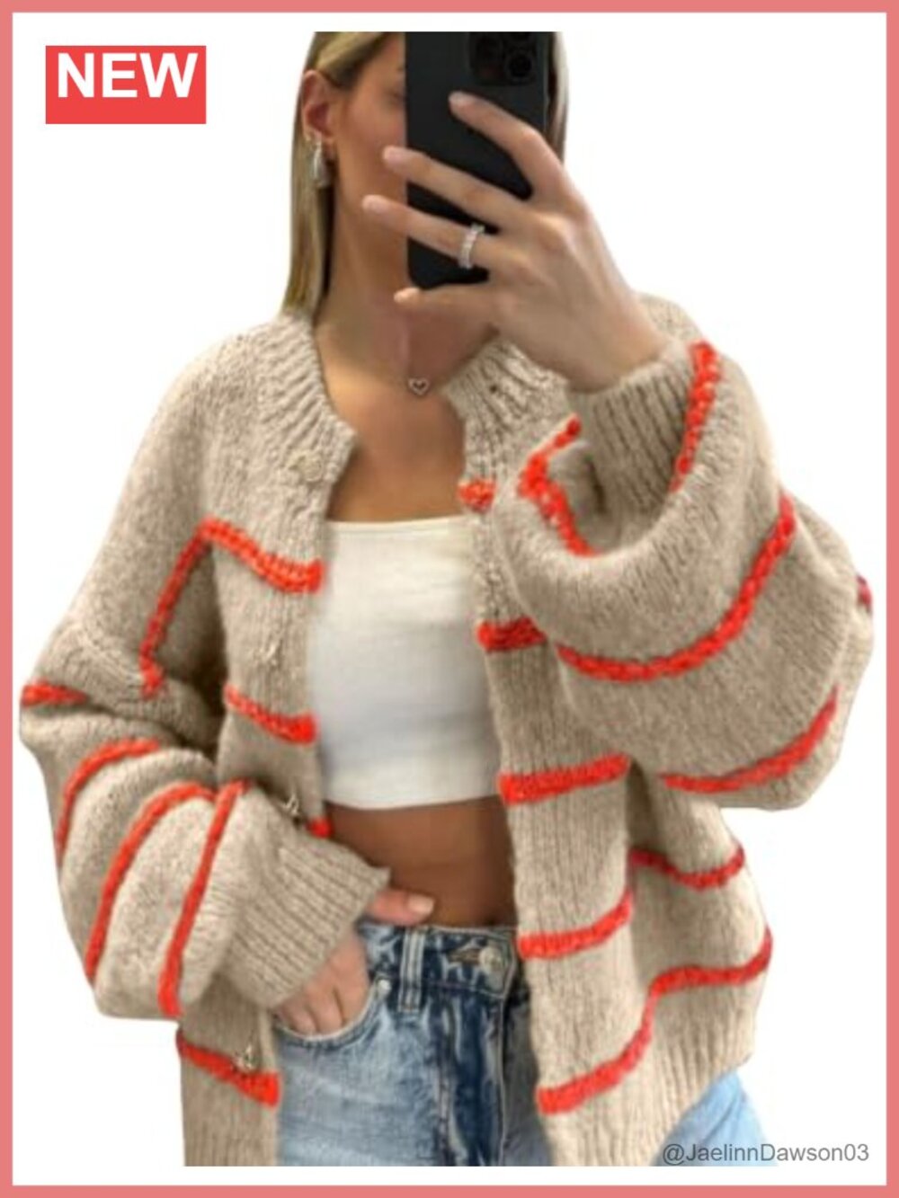 Women's Striped Open Front Long Sleeve Button Down Cardigan Sweater